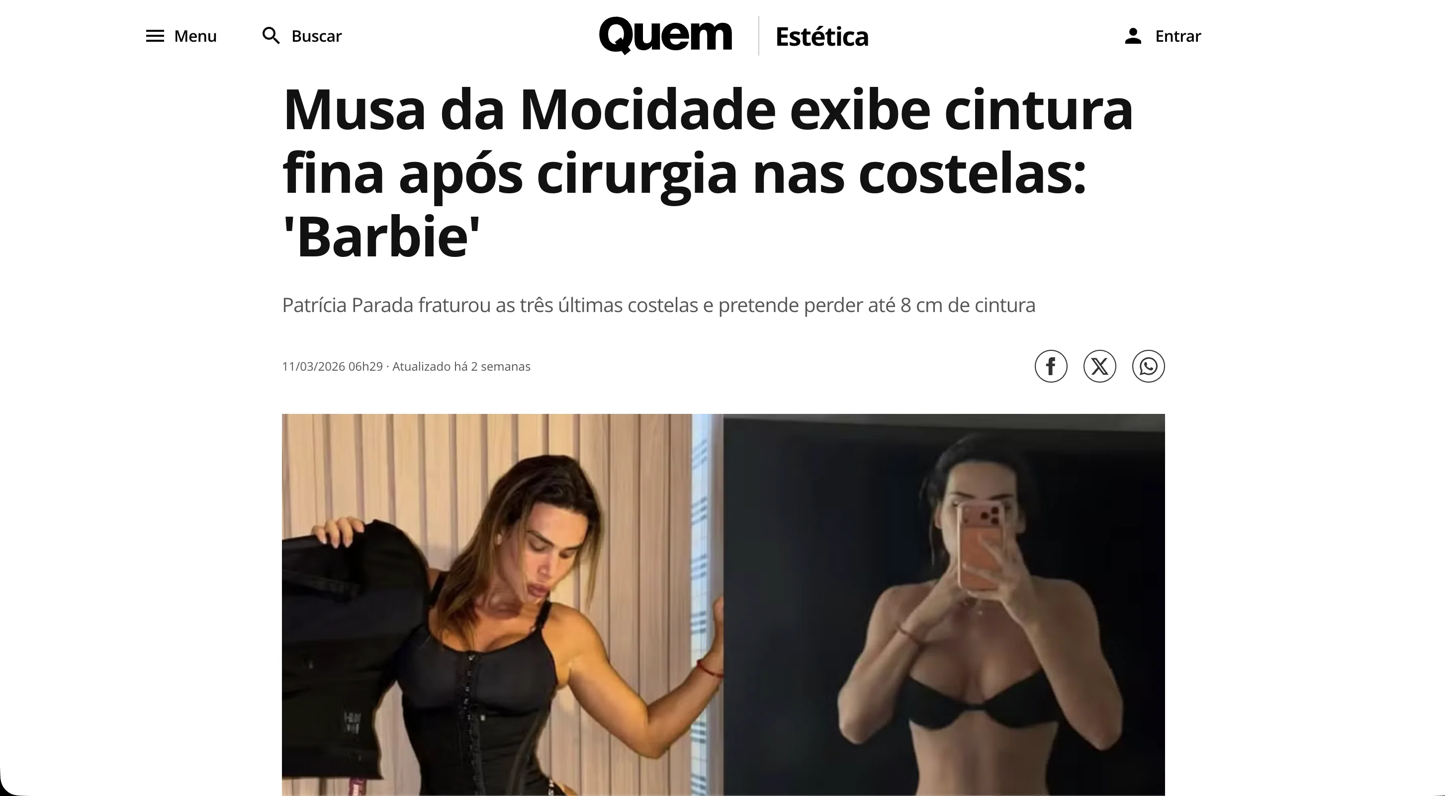 Musa da Mocidade exibe cintura fina após cirurgia nas costelas